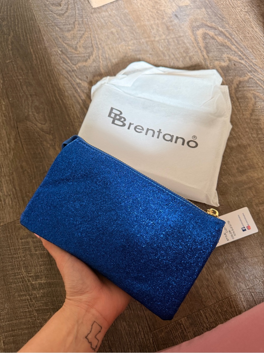 Vegan leather Brentano Metallic Blue Glitter Wristlet/crossbody NWT